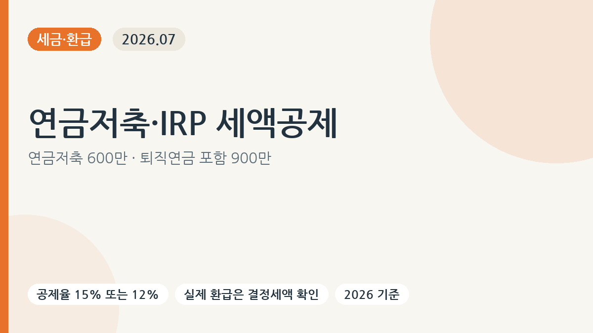 2026 연금저축과 IRP 세액공제 한도 및 공제율