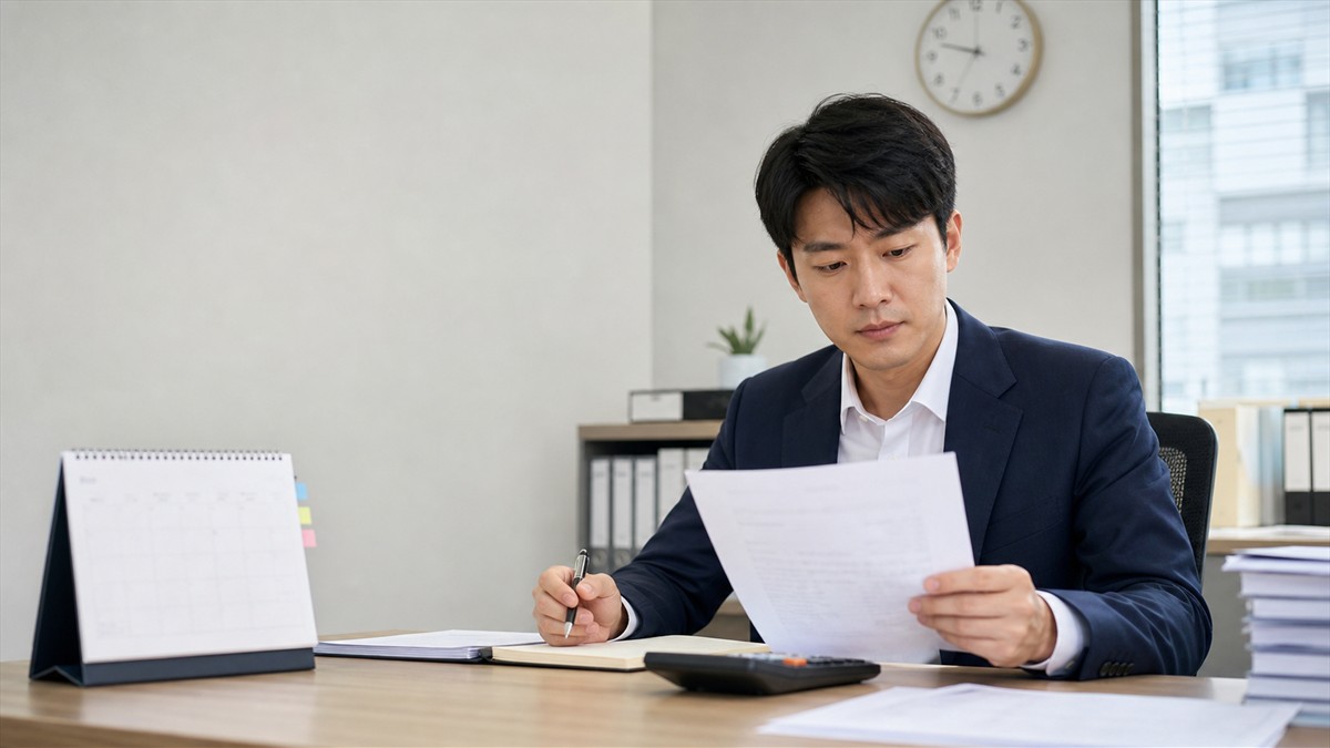 연차수당 계산법 관련 자료를 확인하는 모습