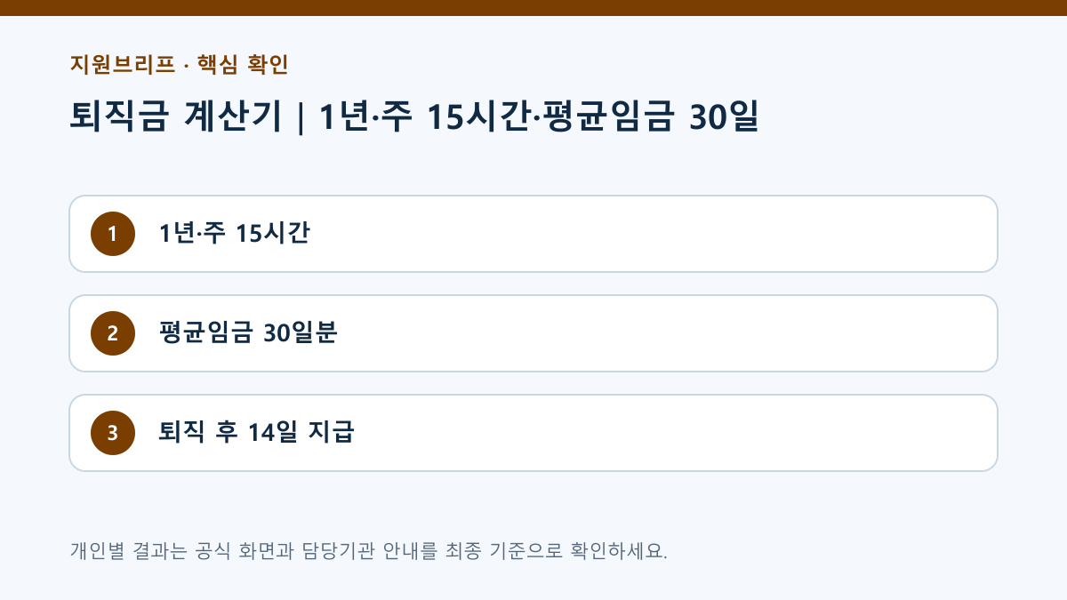 퇴직금 계산기에서 확인할 세 가지 항목을 정리한 안내표