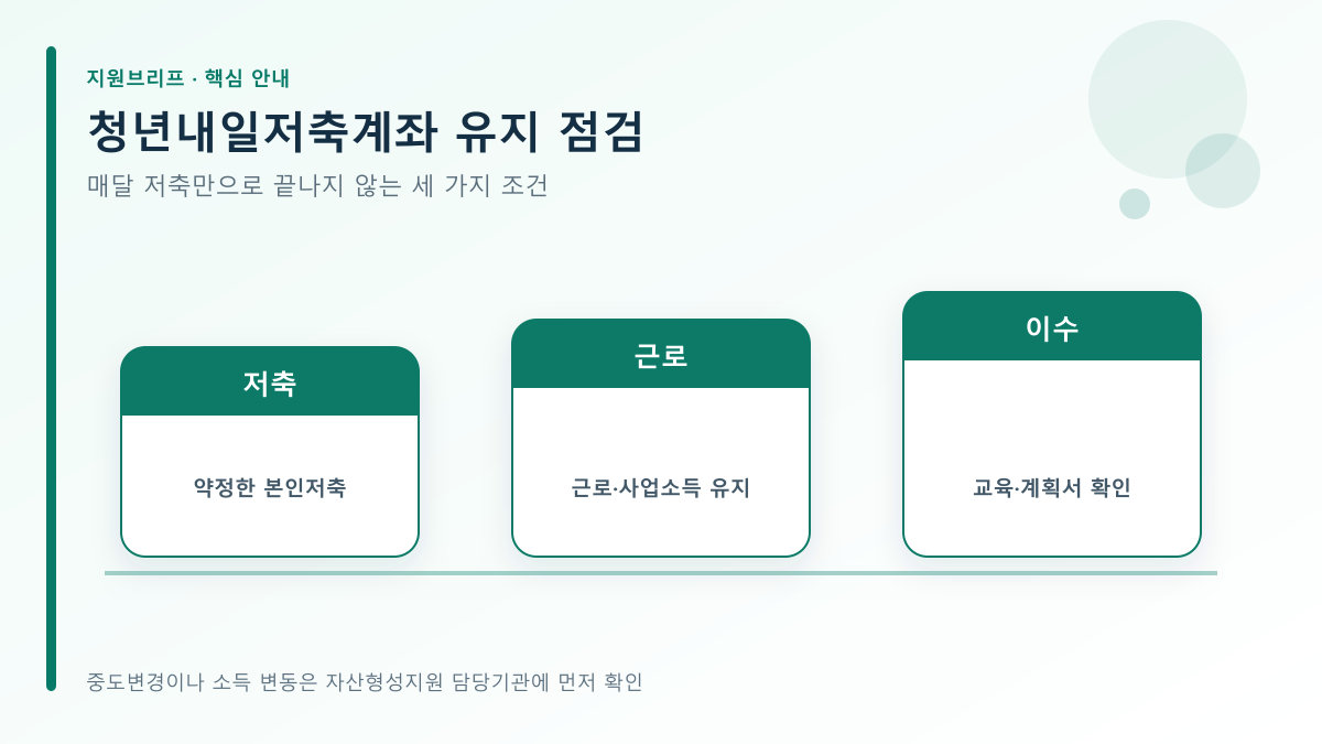 청년내일저축계좌 유지 점검의 확인 순서를 정리한 안내도